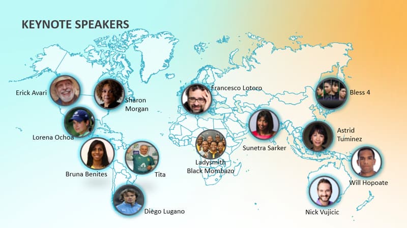 Map of RootsTech Connect keynote speakers around the world.